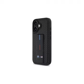 BMW BMHCP16SGSPCCK M Grip Stand Smooth and Carbon kemény tok iPhone 16 6,1 inch készülékhez – fekete