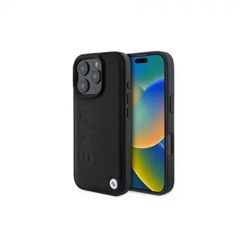 BMW Signature Collection merev tok Apple iPhone 16 Pro Max 6,9 inch valódi bőr fekete melegprégelés MagSafe