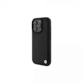 BMW Signature Collection merev tok Apple iPhone 16 Pro Max 6,9 inch valódi bőr fekete melegprégelés MagSafe