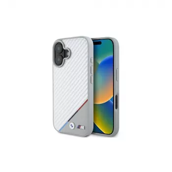 BMW M Carbon Tricolor Line merev tok iPhone 16 6,1 inch – szürke MagSafe