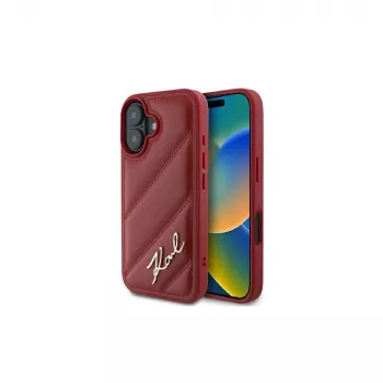 Karl Lagerfeld Quilted Signature tok iPhone 16, piros
