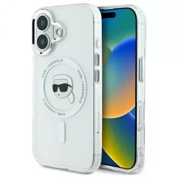 Karl Lagerfeld KLHMP16SHLSKIH merev tok IML Metal Karl Head MagSafe Apple iPhone 16 6,1 inch, fehér