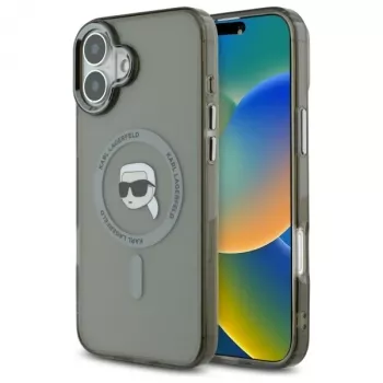 Karl Lagerfeld KLHMP16SHLSKIK merev tok IML Metal Karl Head MagSafe Apple iPhone 16 6,1 inch, fekete