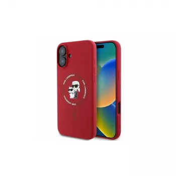 Karl Lagerfeld KLHMP16SSCMKCRHR iPhone 16 6,1 inch piros szilikon tok Karl & Choupette gyűrűvel és MagSafe-del