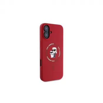 Karl Lagerfeld KLHMP16SSCMKCRHR iPhone 16 6,1 inch piros szilikon tok Karl & Choupette gyűrűvel és MagSafe-del