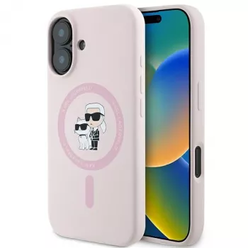 Karl Lagerfeld KLHMP16SSCMKCRHP Hardcase szilikon MagSafe tok Apple iPhone 16 6,1 inch rózsaszín Karl & Choupette