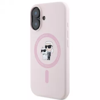 Karl Lagerfeld KLHMP16SSCMKCRHP Hardcase szilikon MagSafe tok Apple iPhone 16 6,1 inch rózsaszín Karl & Choupette