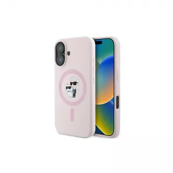 Karl Lagerfeld iPhone 16 Plus 6,7 inch szilikon merev tok gyűrűvel és MagSafe-del - rózsaszín