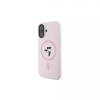 Karl Lagerfeld iPhone 16 Plus 6,7 inch szilikon merev tok gyűrűvel és MagSafe-del - rózsaszín