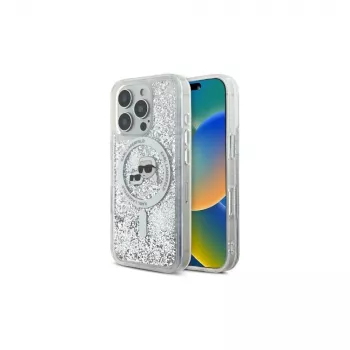 Karl Lagerfeld Liquid Glitter Karl & Choupette Head MagSafe tok iPhone 16 Pro Max-hoz (átlátszó)