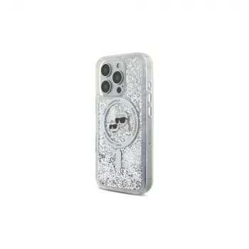 Karl Lagerfeld Liquid Glitter Karl & Choupette Head MagSafe tok iPhone 16 Pro Max-hoz (átlátszó)