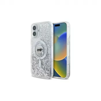 Karl Lagerfeld Liquid Glitter Karl Head MagSafe merev tok iPhone 16 Plus-hoz, átlátszó