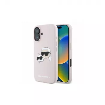 Karl Lagerfeld KLHMP16SSKCHPPLP iPhone 16 6,1 inch rózsaszín szilikon merev tok Double Heads Print-tel és MagSafe-del