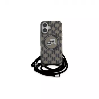 Karl Lagerfeld KLHMP16SHCKCKLCK iPhone 16 6,1 fekete Hardcase IML Crossbody Monogram Karl & Choupette Head MagSafe