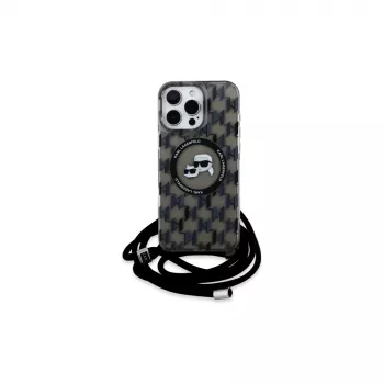 Karl Lagerfeld KLHMP16LHCKCKLCK iPhone 16 Pro 6,3 inch Hardcase IML Crossbody Monogram Karl & Choupette Head MagSafe fekete
