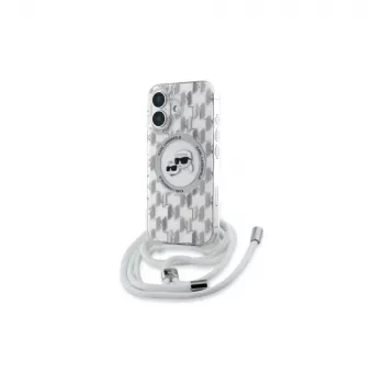 Karl Lagerfeld KLHMP16SHCKCKLCT iPhone 16 6,1 inch átlátszó Hardcase IML Crossbody Monogram Karl & Choupette Head MagSafe