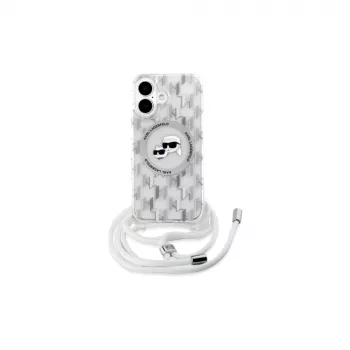 Karl Lagerfeld KLHMP16SHCKCKLCT iPhone 16 6,1 inch átlátszó Hardcase IML Crossbody Monogram Karl & Choupette Head MagSafe