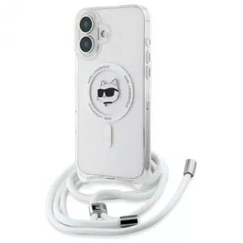 Karl Lagerfeld KLHMP16SHCCHNT iPhone 16 6.1 Hardcase átlátszó IML Choupette Head & Cord Magsafe
