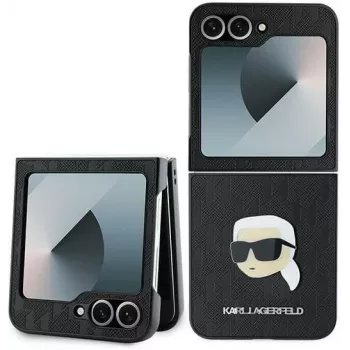 Karl Lagerfeld KLHCZF6PGKSKIHK Saffiano Monogram merev tok Samsung Galaxy Z Flip 6 / Z Flip 7 FE-hez, fekete