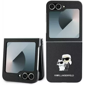 Karl Lagerfeld KLHCZF6SAPKCNPK Saffiano Metal Pin tok Samsung Galaxy Z Flip6 / Z Flip7 FE-hez, fekete