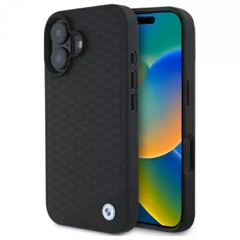 BMW BMHMP16S23RDDK iPhone 16 6,1 inch fekete kemény tok Sign Leather Diamond Metal Logo MagSafe