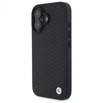 BMW BMHMP16S23RDDK iPhone 16 6,1 inch fekete kemény tok Sign Leather Diamond Metal Logo MagSafe