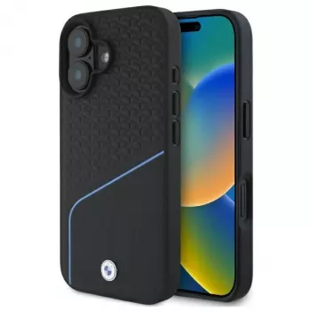 BMW Sign Leather Textured And Line MagSafe kemény tok Apple iPhone 16 6,1 inch - fekete