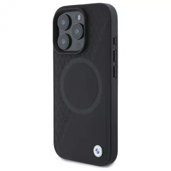 BMW Sign Leather Half Textured kemény tok Circle MagSafe-dzsel Apple iPhone 16 Pro Max 6,9 inch fekete