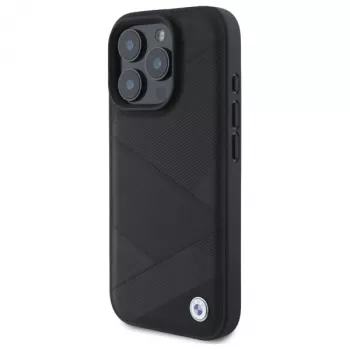 BMW BMHCP16X23RCGPK iPhone 16 Pro Max 6,9 inch fekete kemény tok Sign Leather Crossing Lines Pattern