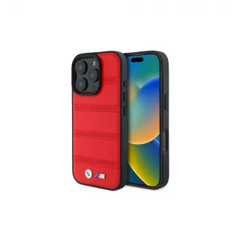 BMW M Collection Perforated and Stitched Line kemény tok Apple iPhone 16 Pro 6,3 inch készülékhez piros MagSafe