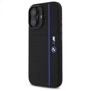 BMW BMHMP16S23SHEB iPhone 16 6,1 inch fekete szilikon kemény tok Hexagon Blue Line MagSafe