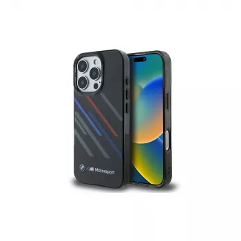 BMW BMHCP16X23HTRAK iPhone 16 Pro Max 6,9 inch fekete kemény tok Motorsport IML Random Stripes