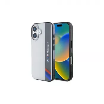 BMW BMHCP16S23HTFEG iPhone 16 6,1 inch szürke kemény tok Motorsport IML függőleges csík