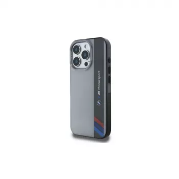 BMW Motorsport kemény tok Apple iPhone 16 Pro 6,3 inch szürke IML Vertical Stripe