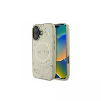 Guess Saffiano Peony Classic Logo MagSafe tok iPhone 16 készülékhez (arany)