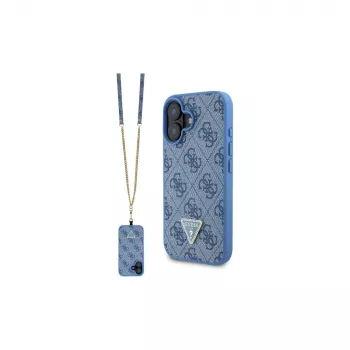 Guess GUHCP16SP4TDSCPB iPhone 16 6,1 kék keménytok bőr fém logó strassz crossbody