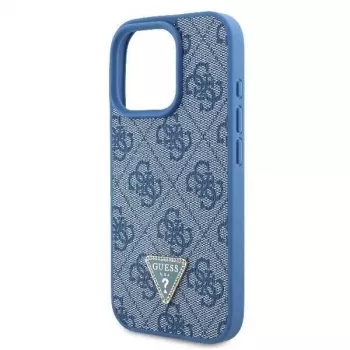 Guess GUHCP16LP4TDSCPB iPhone 16 Pro 6,3 inch kék bőr keménytok fém logóval, strasszokkal és vállpánttal