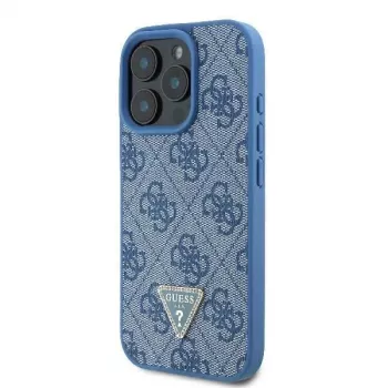 Guess GUHCP16LP4TDSCPB iPhone 16 Pro 6,3 inch kék bőr keménytok fém logóval, strasszokkal és vállpánttal