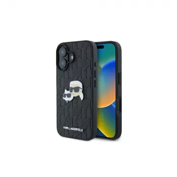 Karl Lagerfeld Monogram Karl & Choupette Head Pin tok iPhone 16 készülékhez (fekete)