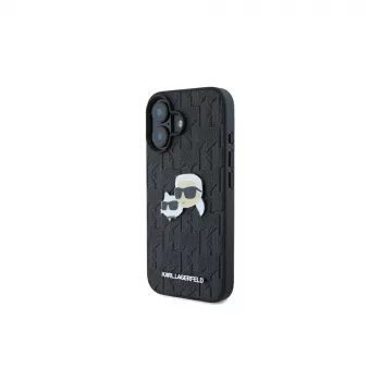 Karl Lagerfeld Monogram Karl & Choupette Head Pin tok iPhone 16 készülékhez (fekete)