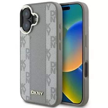 DKNY DKHMP16SPCPVSLE keménytok Apple iPhone 16 készülékhez, bézs kockás minta MagSafe-dzsel