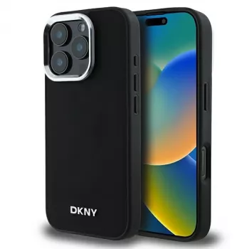 DKNY DKHMP16LPSCMCLK merev tok iPhone 16 Pro 6,3 inch készülékhez, fekete, sima ezüst logó, MagSafe