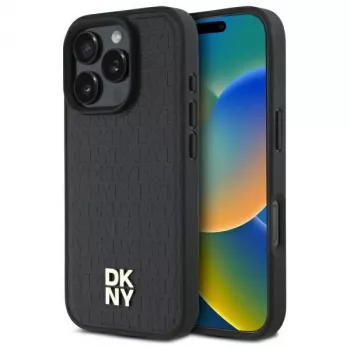 DKNY DKHMP16LPSHRPSK iPhone 16 Pro 6,3 inch merev tok, fekete, Repeat Pattern Stack Logo, MagSafe