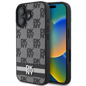 DKNY DKHCP16SPCPTSSK merev tok Apple iPhone 16 6,1 inch készülékhez, kockás minta és nyomott csíkok, fekete