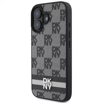 DKNY DKHCP16SPCPTSSK merev tok Apple iPhone 16 6,1 inch készülékhez, kockás minta és nyomott csíkok, fekete