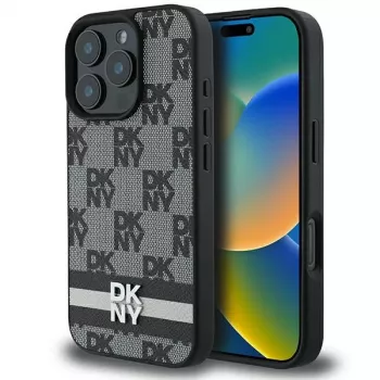 DKNY DKHCP16XPCPTSSK merev tok iPhone 16 Pro Max 6,9 inch készülékhez, fekete, kockás minta és nyomott csíkok