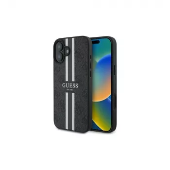 Guess GUHMP16SP4RPSK iPhone 16 6.1 inch merev tok fekete 4G Printed Stripes MagSafe