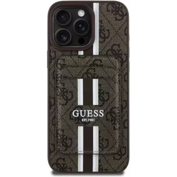 Guess 4G Stripes pénztárcás tok MagSafe iPhone 16 Pro Max barna