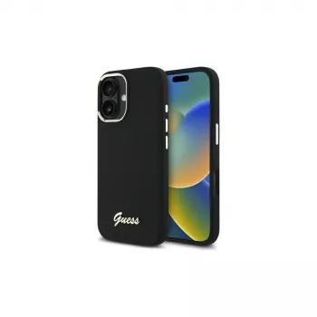 Guess GUHCP16MSMBSLK szilikon Script Metal Logo & Frame merev tok Apple iPhone 16 Plus 6,7 inch - fekete