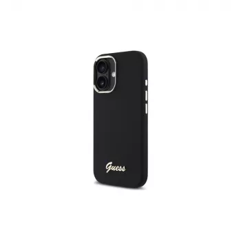 Guess GUHCP16MSMBSLK szilikon Script Metal Logo & Frame merev tok Apple iPhone 16 Plus 6,7 inch - fekete